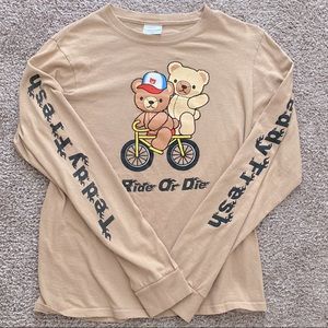 Tan Teddy Fresh Bears Riding Bikes Small Long Sleeve Tee